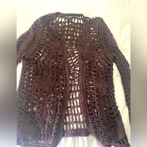 DIALOG Macrame-Style Cardigan Blouse in Brown